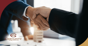 Close-up handshake symbolizing trust and partnership in home inspection services.