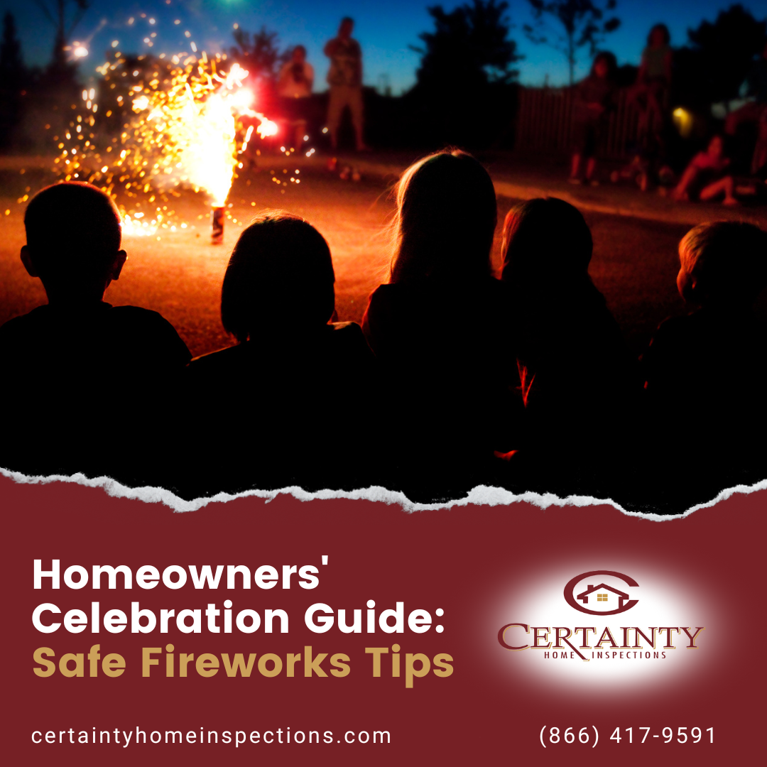 Children watching a nighttime fireworks display on a street